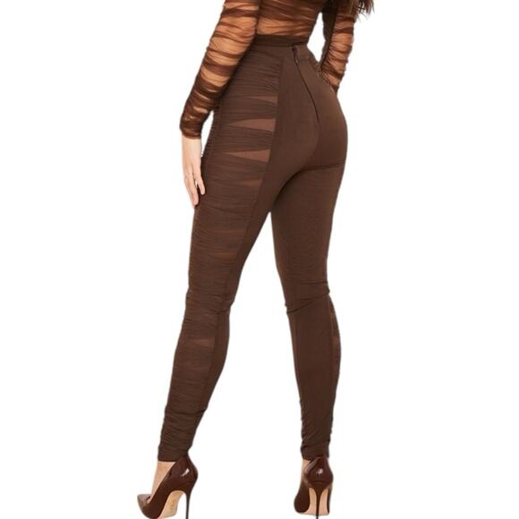 House of CB NWTs Isolde Chocolate Layered Mesh Trousers Pants size Large - Picture 3 of 9